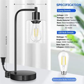 img 3 attached to Vintage Touch Control Industrial Table Lamps - Set of 2 with Seeded Glass: 3-Way Dimmable Desk Lamp for Bedroom Reading, Living Room