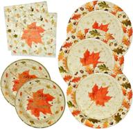 🍂 fall plates and napkins for thanksgiving and autumn leaves - set of 50 guests, including 50 dinner paper plates (10"), 50 dessert paper plates (7"), and 100 luncheon napkins (3 ply) with elegant gold foil - perfect dinnerware for holiday table logo