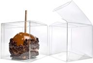 25-pack 4x4x4 caramel apple boxes: clear transparent gift boxes with top hole for sticks, ideal for treats, candy, chocolate, caramel apples. perfect for weddings, parties, baby showers - fs56 logo