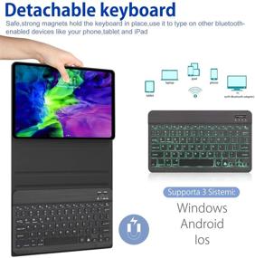 img 1 attached to 📱 Boriyuan Чехол-клавиатура для iPad Pro 11 2020 2018 - подсветка, съемная клавиатура, тонкий кожаный фолиант, зарядка для Apple Pencil - черный