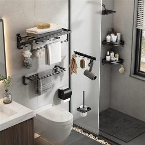 img 3 attached to 🔧 Foldable Towel Shelf with Movable Hooks - 24 Inch Towel Rack Holder, Rustproof Wall Mount for Bathroom, Lavatory - Matte Black Finish