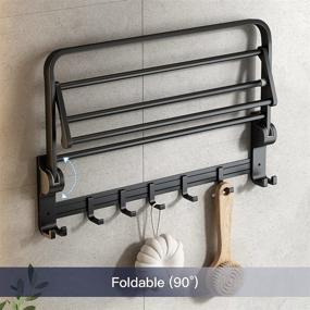 img 2 attached to 🔧 Foldable Towel Shelf with Movable Hooks - 24 Inch Towel Rack Holder, Rustproof Wall Mount for Bathroom, Lavatory - Matte Black Finish