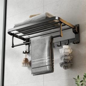 img 4 attached to 🔧 Foldable Towel Shelf with Movable Hooks - 24 Inch Towel Rack Holder, Rustproof Wall Mount for Bathroom, Lavatory - Matte Black Finish