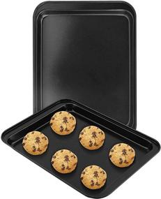 img 4 attached to 🍽️ EALEK Small Baking Sheet 2 Pack - Dark Grey Nonstick Toaster Oven Tray for 1 to 2 Person Cooking