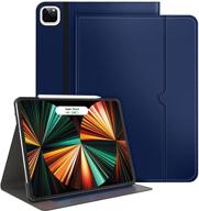 📱 soke new ipad pro 12.9 case 5th generation 2021: premium leather stand folio with pocket | auto wake/sleep | hard pc back cover (navy) logo