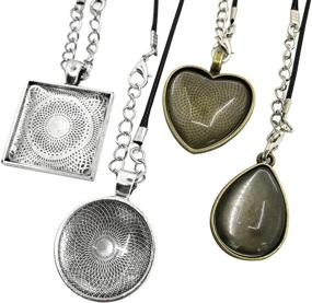 img 1 attached to 📿 SENHAI 24 Pieces Pendant Trays Set - 4 Styles with Transparent Glass Cabochon Tiles and Necklace Cord, Bulk Pack with Clasp - Round, Square, Heart, and Teardrop Clear Dome for DIY Photo Pendant Craft and Jewelry Making