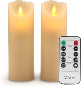 img 3 attached to 🕯️ Vinkor Flameless Candles with Flickering Flame - Set of 2 Decorative Wax Pillar Candles: 6" Classic Design, Moving LED Flame, 10-Key Remote Control, Timer Options of 2/4/6/8 Hours