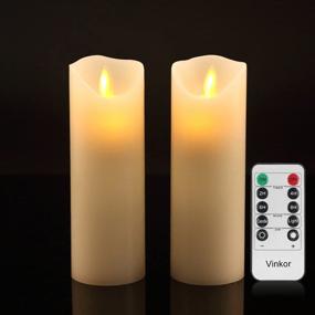 img 4 attached to 🕯️ Vinkor Flameless Candles with Flickering Flame - Set of 2 Decorative Wax Pillar Candles: 6" Classic Design, Moving LED Flame, 10-Key Remote Control, Timer Options of 2/4/6/8 Hours