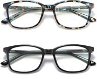 👓 tr blue light blocking glasses for women and men - lightweight computer glasses, clear lens, anti eye strain - non prescription fake glasses frame - 2 pack (black + blue grey leopard) logo