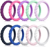 💍 mokani silicone wedding ring for women - pack of 10/4/1 - thin and braided rubber band - fashionable, colorful, and comfortable fit - skin safe logo