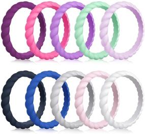 img 4 attached to 💍 MOKANI Silicone Wedding Ring for Women - Pack of 10/4/1 - Thin and Braided Rubber Band - Fashionable, Colorful, and Comfortable Fit - Skin Safe