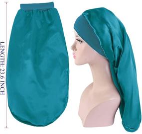 img 3 attached to 🌙 2Pcs Long Satin Bonnet Sleep Cap + Hairband: Ultimate Haircare for Women with Big Braids