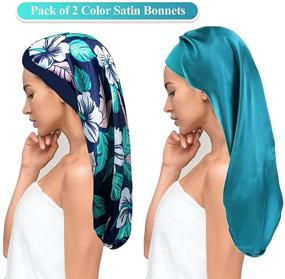 img 1 attached to 🌙 2Pcs Long Satin Bonnet Sleep Cap + Hairband: Ultimate Haircare for Women with Big Braids