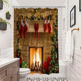 img 3 attached to 🎄 Clearance - BROSHAN Christmas Shower Curtain: Merry Xmas Eve Fireplace Gifts & Socks New Year Holiday Bathroom Decor, Red Shower Curtains for Christmas Bathroom Sets, 72 inches Long, Khaki Green