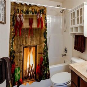 img 2 attached to 🎄 Clearance - BROSHAN Christmas Shower Curtain: Merry Xmas Eve Fireplace Gifts & Socks New Year Holiday Bathroom Decor, Red Shower Curtains for Christmas Bathroom Sets, 72 inches Long, Khaki Green
