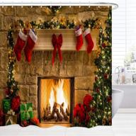 🎄 clearance - broshan christmas shower curtain: merry xmas eve fireplace gifts & socks new year holiday bathroom decor, red shower curtains for christmas bathroom sets, 72 inches long, khaki green logo
