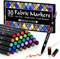 🎨 30 dual tip fabric markers pens by shuttle art - permanent, no bleed, ideal for t-shirts and sneakers, non-toxic & child safe - perfect for kids and adults for painting and writing on fabric logo