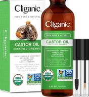 🌿 cliganic organic castor oil (8oz) - 100% pure with eyelash kit - for eyelashes, eyebrows, hair & skin - natural cold pressed, unrefined & hexane-free - diy carrier oil - cliganic 90-day warranty logo