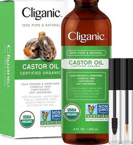 img 1 attached to 🌿 Cliganic Organic Castor Oil (8oz) - 100% Pure with Eyelash Kit - For Eyelashes, Eyebrows, Hair & Skin - Natural Cold Pressed, Unrefined & Hexane-Free - DIY Carrier Oil - Cliganic 90-Day Warranty