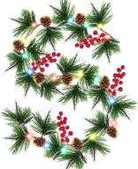 🎄 turnmeon 10ft christmas garland: battery operated red berry pine cone bristle xmas decor with 30 lights and pinecone lights (color) logo