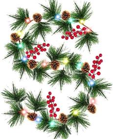 img 4 attached to 🎄 TURNMEON 10FT Christmas Garland: Battery Operated Red Berry Pine Cone Bristle Xmas Decor with 30 Lights and Pinecone Lights (Color)