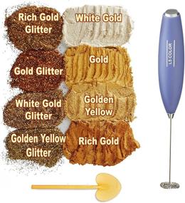 img 1 attached to ✨ 40g Gold Glitter and Cosmetic Grade Mica Powder Set - 8 Vibrant Colors | Includes Mini Resin Mixer | for Makeup, Soap Making, Epoxy Resin, DIY Crafts | Enhance Your Projects with High-Quality Cosmetic Colorants (Gold)