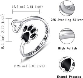 img 3 attached to Кольцо с сердцем и отпечатком маленькой собачьей лапки: ювелирные изделия для животных и их владельцев из стерлингового серебра 925, регулируемые размеры - творческое пронизанное кольцо в виде лапы собаки или кошки, идеальный подарок для любителей домашних питомцев и их близкого окружения.