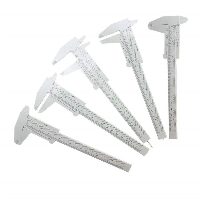 tambee 6인치 150mm 미니 캘리퍼스 더블 스케일 플라스틱 버니어 캘리퍼스 보석 슬라이딩 게이지 눈금자 측정 도구 5pcs(whtie) 로고