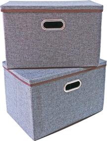 img 4 attached to Versatile Foldable Storage Bins: Linen Fabric Boxes with Lids, Handles, and Durable Construction - Ideal Organizer for Home, Office, Nursery, Closet, Bedroom - Set of [2-Size]