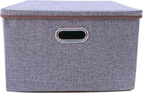img 2 attached to Versatile Foldable Storage Bins: Linen Fabric Boxes with Lids, Handles, and Durable Construction - Ideal Organizer for Home, Office, Nursery, Closet, Bedroom - Set of [2-Size]
