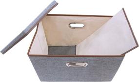img 1 attached to Versatile Foldable Storage Bins: Linen Fabric Boxes with Lids, Handles, and Durable Construction - Ideal Organizer for Home, Office, Nursery, Closet, Bedroom - Set of [2-Size]