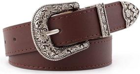 img 1 attached to 🌸 Vintage Western Leather Belts for Women - Waist Belts with Flower Buckle and Hollow Out Design