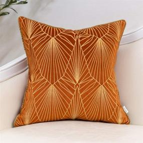 img 4 attached to 🔶 Burnt Orange and Gold Gradient Velvet Throw Pillow Cover: Modern Luxury Embroidered Pillowcase in Geometric Lines for Living Room Home Decor, 18x18 Inch