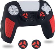 ps5 controller skin anti-slip silicone grip cover protector rubber case set for playstation 5 gamepad joystick with 2 thumb grip caps - red black логотип