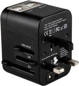 img 2 attached to Pac2Go Universal Travel Adapter with Quad USB Charger - Surge/Spike Protected All-in-One Plug, Fast Charging USB Ports, International Power Socket for 192 Countries - 4XUSB