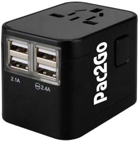 img 3 attached to Универсальный адаптер для путешествий Pac2Go с четырьмя USB-портами - защита от скачков напряжения, все в одной вилке, быстрая зарядка портов USB, международная электрическая розетка для 192 стран - 4XUSB.