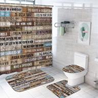 tamoc 4 pieces wooden poster bathroom set: inspirational quotes shower curtain with 🚿 rug, lid cover, and bath mat - vintage rustic style, waterproof and non-slip, brown logo