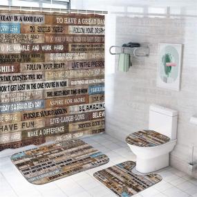 img 4 attached to TAMOC 4 Pieces Wooden Poster Bathroom Set: Inspirational Quotes Shower Curtain with 🚿 Rug, Lid Cover, and Bath Mat - Vintage Rustic Style, Waterproof and Non-Slip, Brown