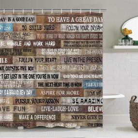 img 1 attached to TAMOC 4 Pieces Wooden Poster Bathroom Set: Inspirational Quotes Shower Curtain with 🚿 Rug, Lid Cover, and Bath Mat - Vintage Rustic Style, Waterproof and Non-Slip, Brown