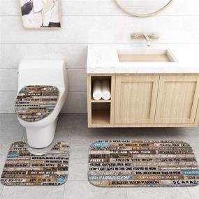 img 3 attached to TAMOC 4 Pieces Wooden Poster Bathroom Set: Inspirational Quotes Shower Curtain with 🚿 Rug, Lid Cover, and Bath Mat - Vintage Rustic Style, Waterproof and Non-Slip, Brown
