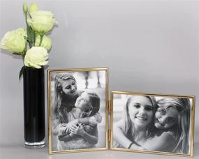 img 3 attached to 🖼️ Enhanced LEADEX Vertical Horizontal Combo - Double 5x7 Metal Folding Picture Frames Set (1 Landscape & 1 Portrait) in Modern Gold Finish