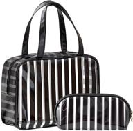 🧳 clear travel toiletry bag set - 2pcs waterproof makeup bags with black stripes for women and men - cosmetics organizer for carry-on luggage - zxzmzt logo