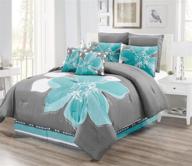 🌸 king size aqua blue, grey, and white floral comforter set - 8-piece bedding with accent pillows logo