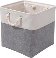 spacious extra large cube storage baskets - 13 × 13 × 13 inches | canvas fabric boxes with cotton handles - perfect for cupboards, shelves, clothes, toys, towels | grey/white logo