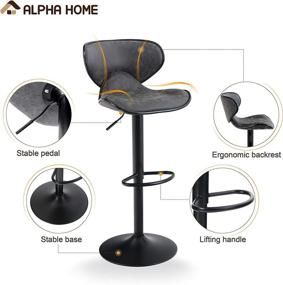 img 2 attached to 🪑 ALPHA HOME Grey Bar Stools: Adjustable Swivel Chair, Leather Kitchen Counter Stools, Set of 2, 350 lbs Capacity