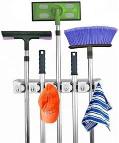 img 3 attached to 🧹 Home-It Mop and Broom Holder with 5 Position Storage, 6 Hooks - Garage Organization and Tool Storage Solutions for Brooms, Mops, and More