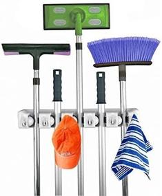img 4 attached to 🧹 Home-It Mop and Broom Holder with 5 Position Storage, 6 Hooks - Garage Organization and Tool Storage Solutions for Brooms, Mops, and More