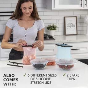 img 3 attached to 🥡 Reusable Silicone Bags for Food Storage - 3 x 1.5L (51oz) + 6 Stretch Lids + 2 Sealer Clips - Freezer, Microwave & Dishwasher Safe