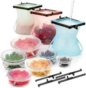 img 4 attached to 🥡 Reusable Silicone Bags for Food Storage - 3 x 1.5L (51oz) + 6 Stretch Lids + 2 Sealer Clips - Freezer, Microwave & Dishwasher Safe