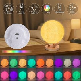 img 3 attached to 🌕 DTOETKD Moon Lamp Kids Night Light - Sliding Control 18 Colors 3D Moonlight with Stand, Remote & Touch Control, Time Setting USB Rechargeable - Perfect Christmas Birthday Gifts for Girls Friends (6 inch)